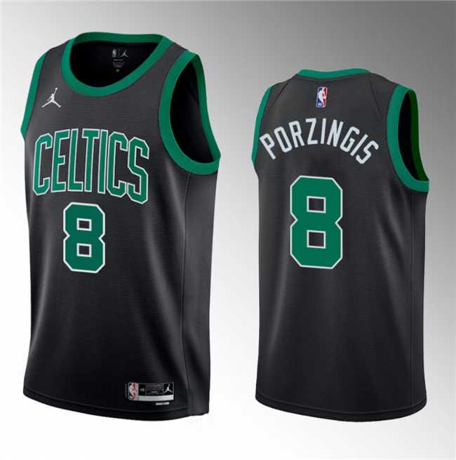 Mens Boston Celtics #8 Kristaps Porzingis Black 2023 Draft Statement Edition Stitched Basketball Jersey Dzhi